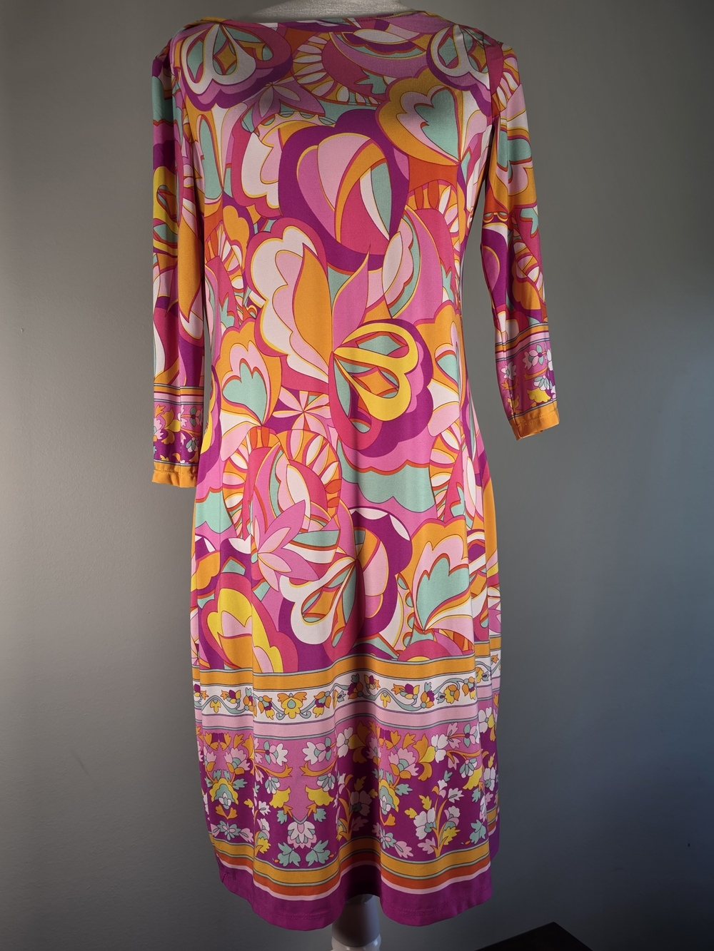 London Times Women’s Size M Pink Orange Floral Retro Print Midi Dress